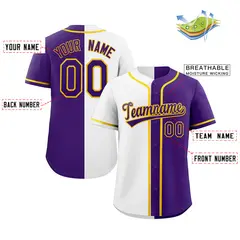 Purple White-Yellow Split Fashion Baseball Jersey 2