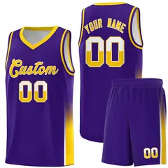 Purple White Yellow Two Tone Font Basketball Jersey