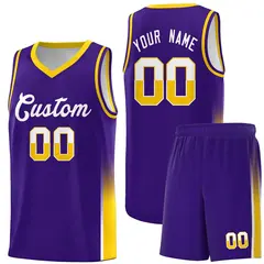 Purple White Yellow Two Tone Font Basketball Jersey