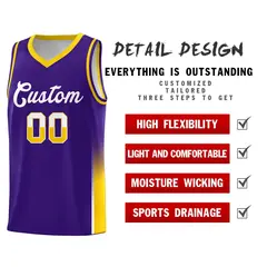 Purple White Yellow Two Tone Font Basketball Jersey 4