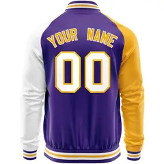 Purple White-Yellow Varsity Full-Zip Raglan Letterman Baseball Jacket 6