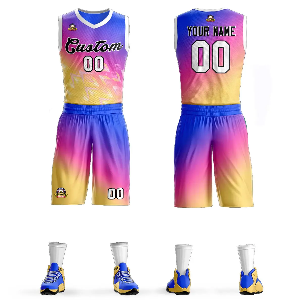 Purple Yellow-Black Gradient Slash Basketball Jersey