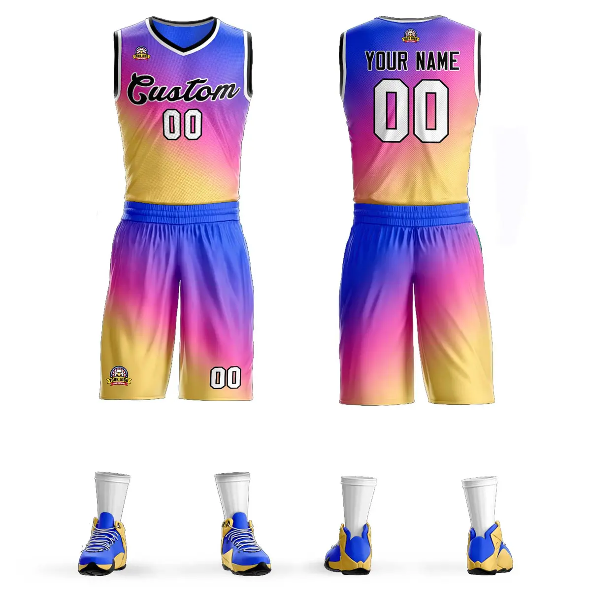 Purple Yellow-Black Gradient Slash Basketball Jersey