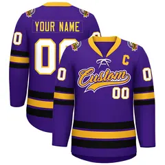 Purple Yellow-Black Lace-Up Neck Hockey Jersey