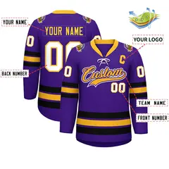 Purple Yellow-Black Lace-Up Neck Hockey Jersey 2