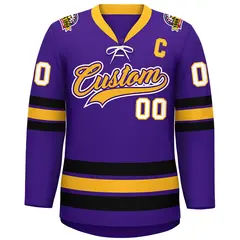 Purple Yellow-Black Lace-Up Neck Hockey Jersey 3