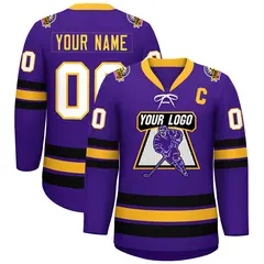 Purple Yellow-Black Lace-Up Neck Hockey Jersey