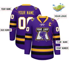 Purple Yellow-Black Lace-Up Neck Hockey Jersey 2