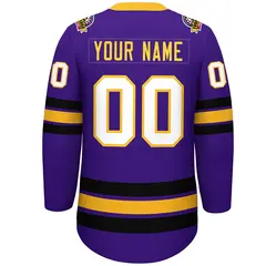 Purple Yellow-Black Lace-Up Neck Hockey Jersey 4
