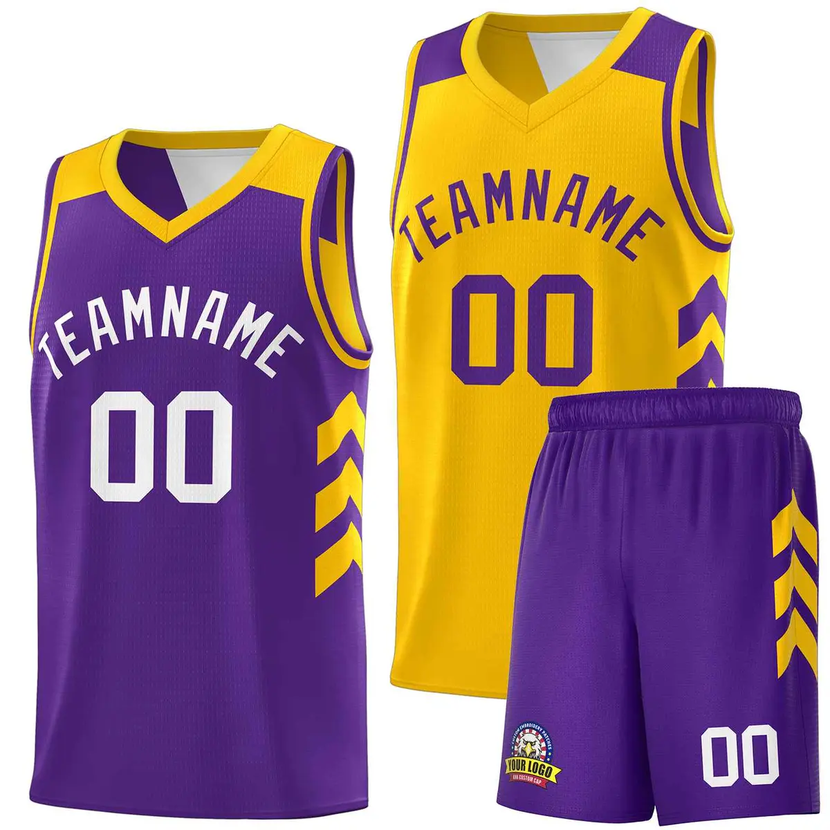 Purple Yellow Double Side Basketball Jersey
