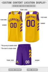 Purple Yellow Double Side Basketball Jersey 4
