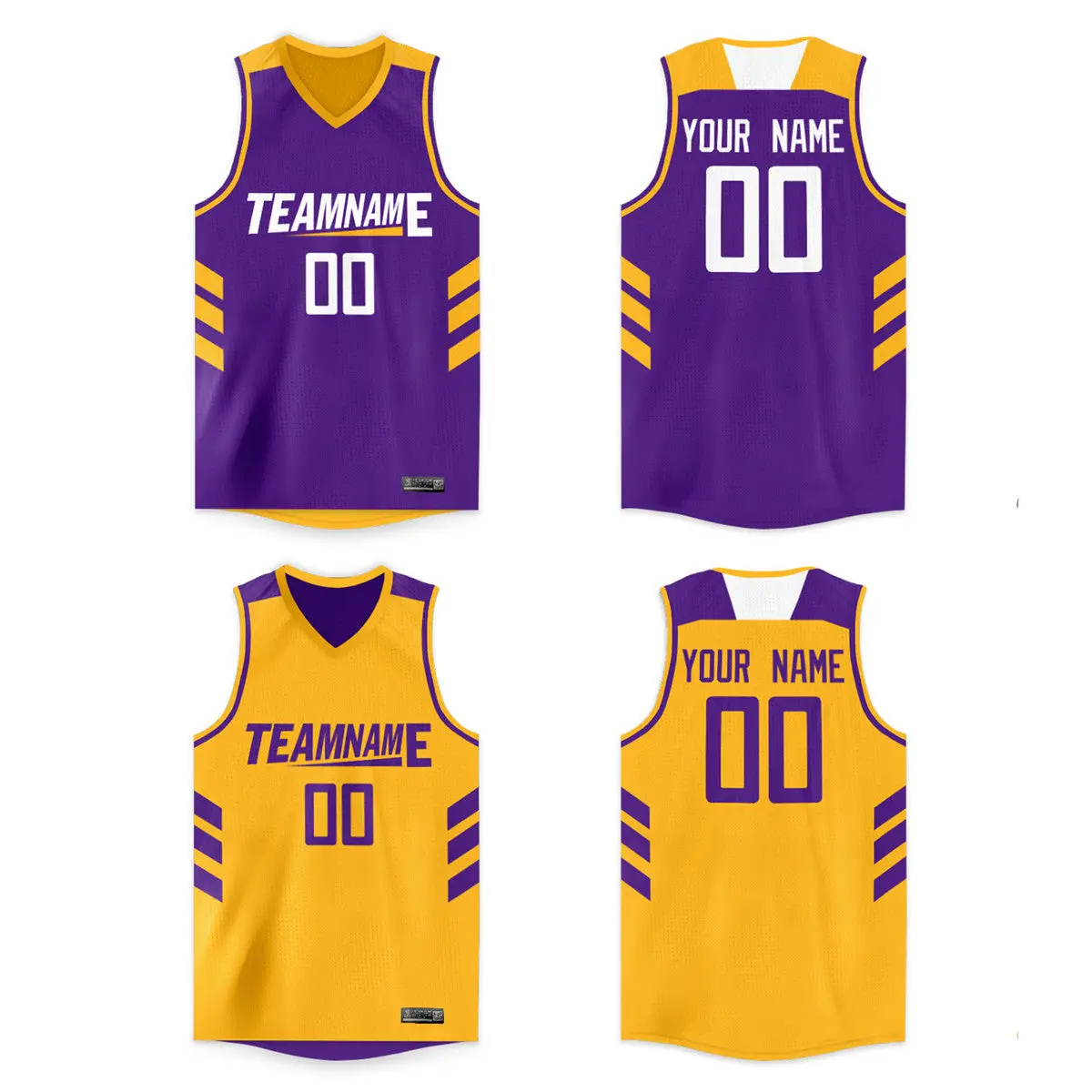 Purple Yellow Double Side Men/Boy Basketball Jersey