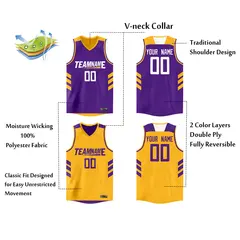 Purple Yellow Double Side Men/Boy Basketball Jersey 2