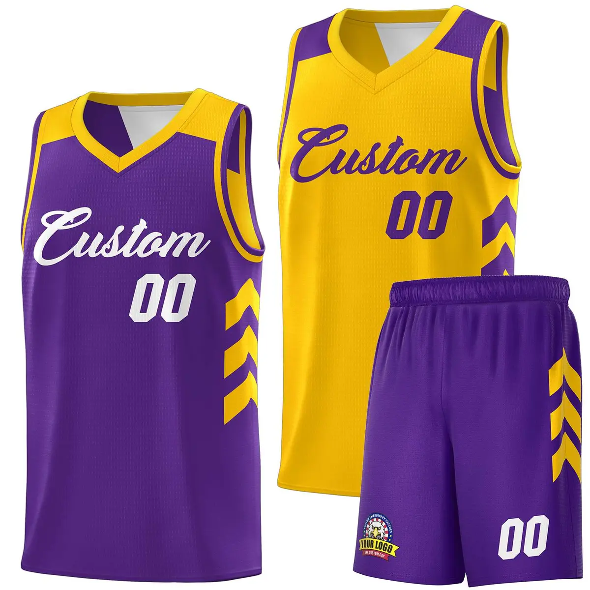 Purple Yellow Double Side Sets Basketball Jersey
