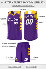 Purple Yellow Double Side Sets Basketball Jersey 2