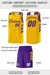 Purple Yellow Double Side Sets Basketball Jersey 4