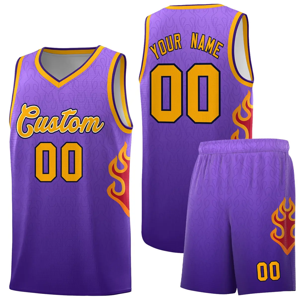 Purple Yellow Flame Gradient Basketball Jersey