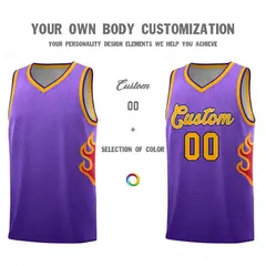 Purple Yellow Flame Gradient Basketball Jersey 3