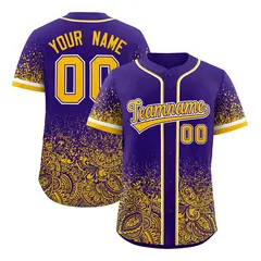 Purple Yellow Floral Gradient Full Button Baseball Jersey 1