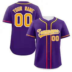 Purple Yellow Gradient Ribbed Authentic Baseball Jersey 1