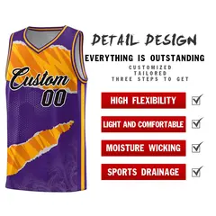 Purple Yellow-Orange Tear Graffiti Basketball Jersey 2