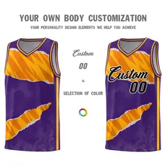 Purple Yellow-Orange Tear Graffiti Basketball Jersey 3