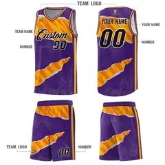 Purple Yellow-Orange Tear Graffiti Basketball Jersey 5