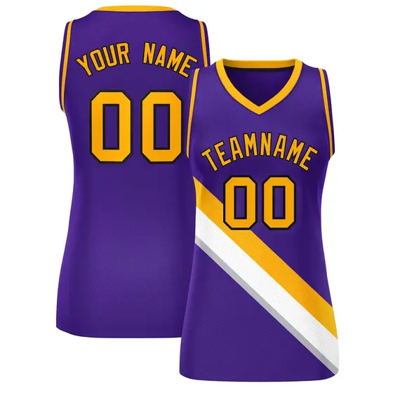 Purple Yellow-Purple Slash Mesh Basketball Jersey For Women