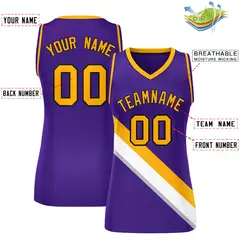 Purple Yellow-Purple Slash Mesh Basketball Jersey For Women 2