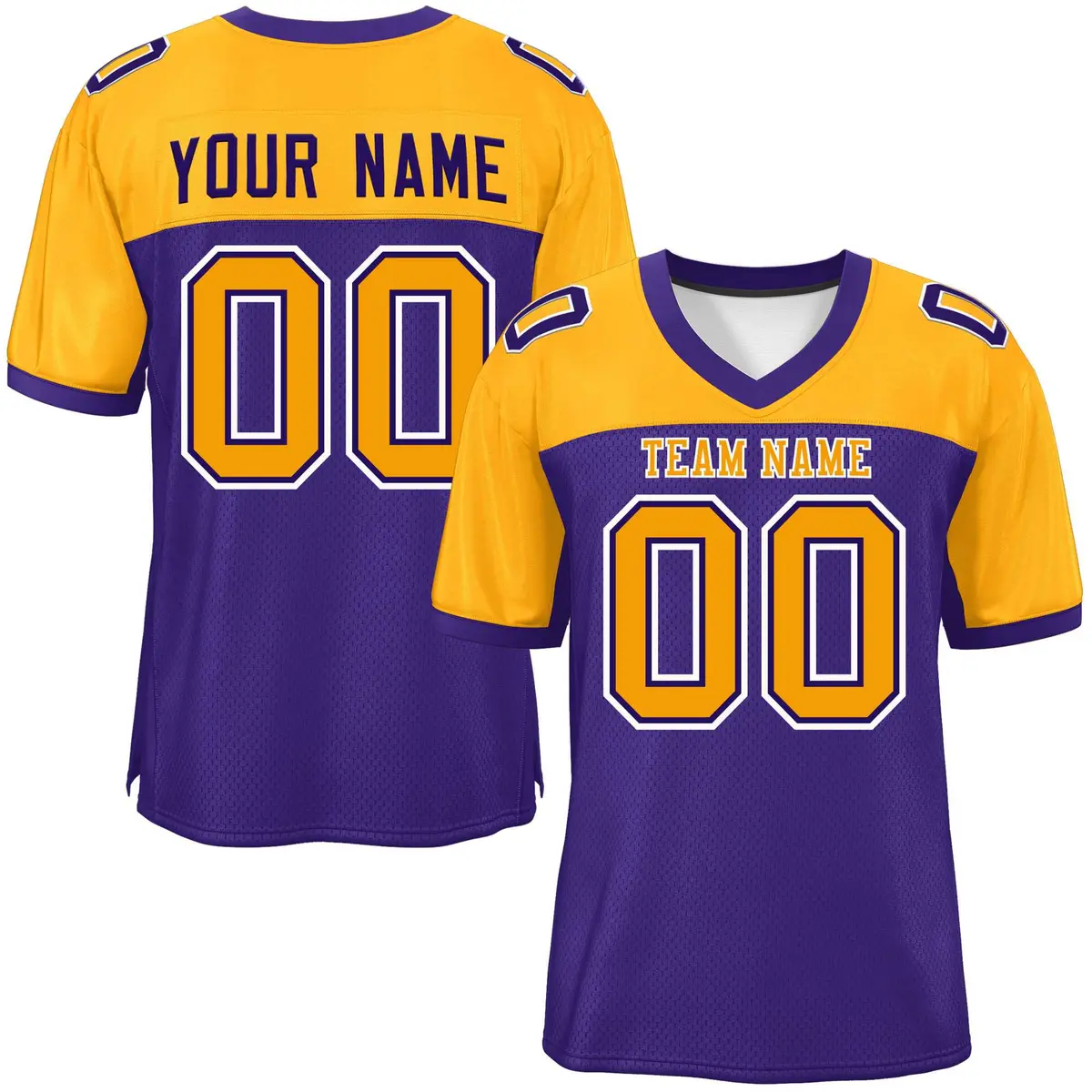 Purple-Yellow Raglan Sleeves Football Jersey