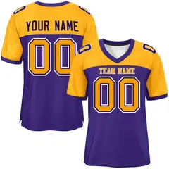 Purple-Yellow Raglan Sleeves Football Jersey 1