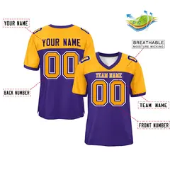 Purple-Yellow Raglan Sleeves Football Jersey 2
