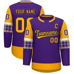 Purple Yellow Raglan Sleeves Round-Neck Hockey Jersey