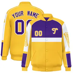 Purple Yellow Raglan Sleeves Varsity Letterman Jacket