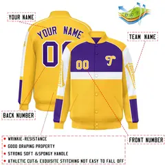 Purple Yellow Raglan Sleeves Varsity Letterman Jacket 2