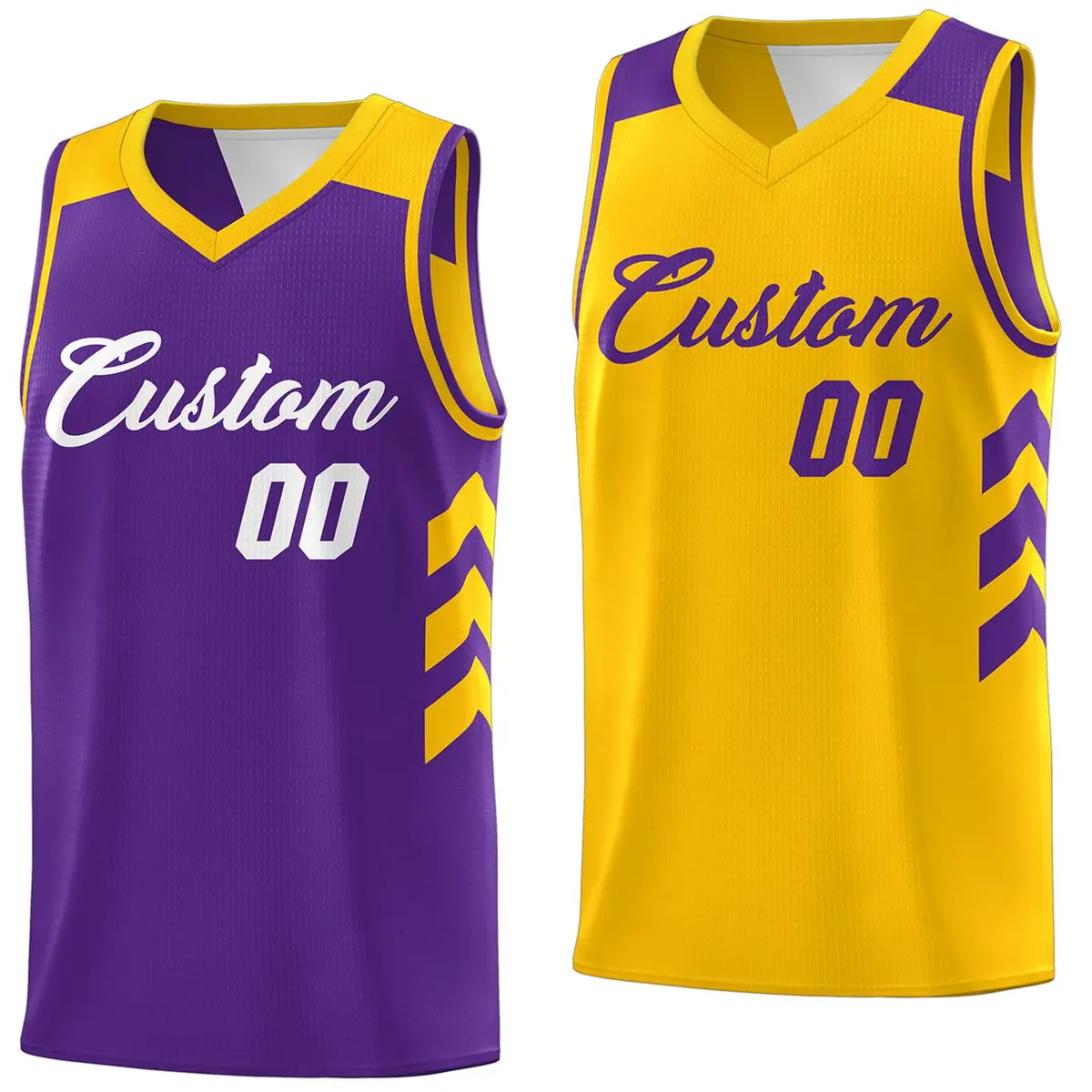 Purple Yellow Reversible Double Side Basketball Jersey