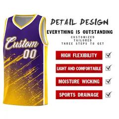 Purple Yellow Splash Basketball Kits with Tackle Twill 2