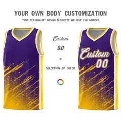 Purple Yellow Splash Basketball Kits with Tackle Twill 3