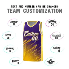 Purple Yellow Splash Basketball Kits with Tackle Twill 4