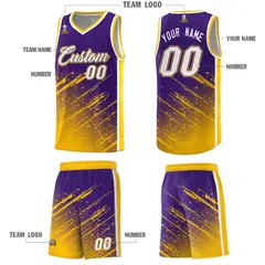 Purple Yellow Splash Basketball Kits with Tackle Twill 5