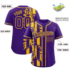 Purple Yellow Split Coconut Tree Design Baseball Jersey 2