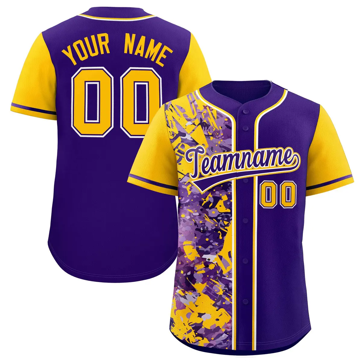 Purple Yellow Split Graffiti Raglan Sleeve Baseball Jersey