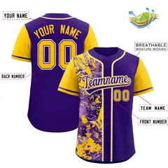 Purple Yellow Split Graffiti Raglan Sleeve Baseball Jersey 2