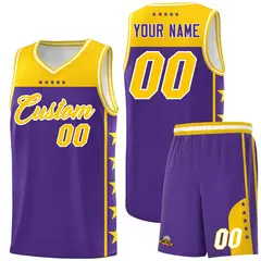 Purple Yellow Star Pattern Basketball Jersey Sports Uniform 1