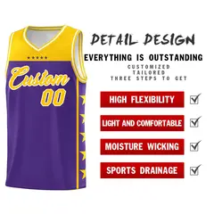 Purple Yellow Star Pattern Basketball Jersey Sports Uniform 2