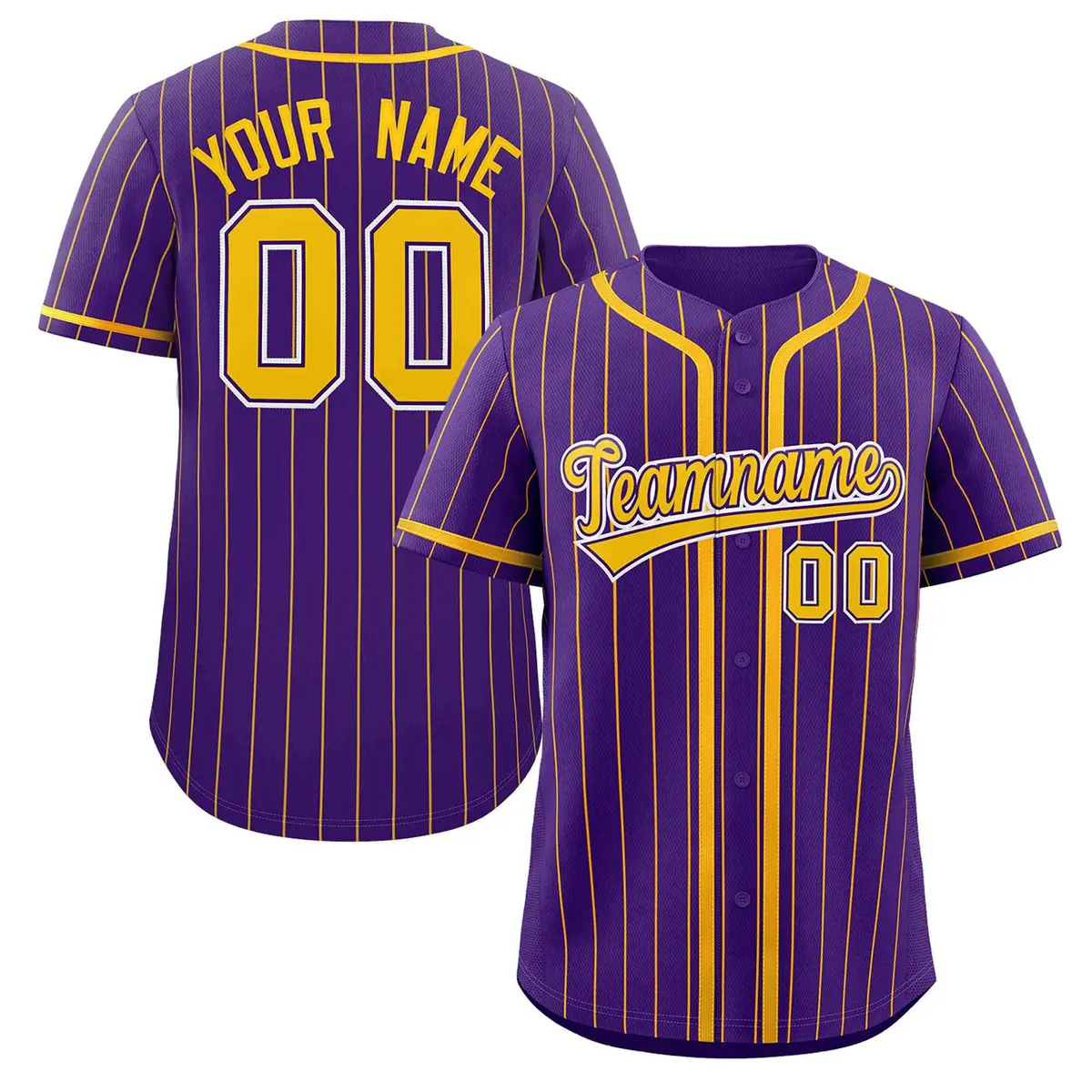 Purple Yellow Stripe Full Button Baseball Jersey