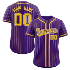 Purple Yellow Stripe Full Button Baseball Jersey