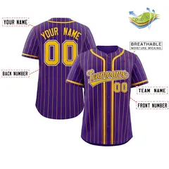 Purple Yellow Stripe Full Button Baseball Jersey 2