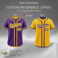 Purple Yellow Striped Reversible Baseball Jersey 2