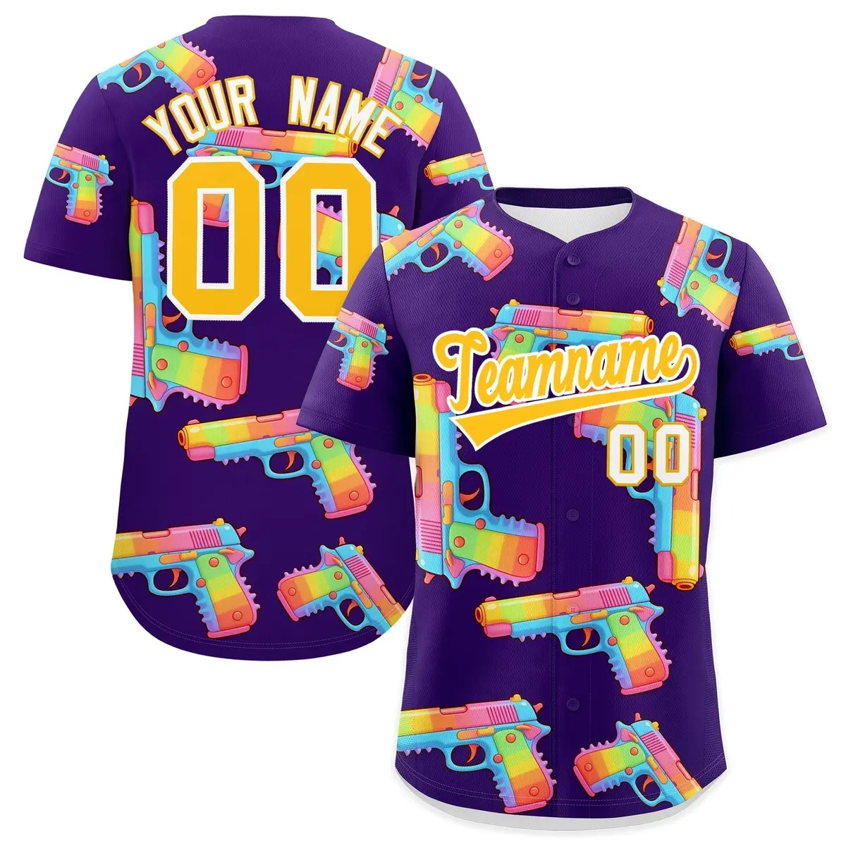 Purple Yellow Sugar-Coated Firepower Graffiti Baseball Jersey